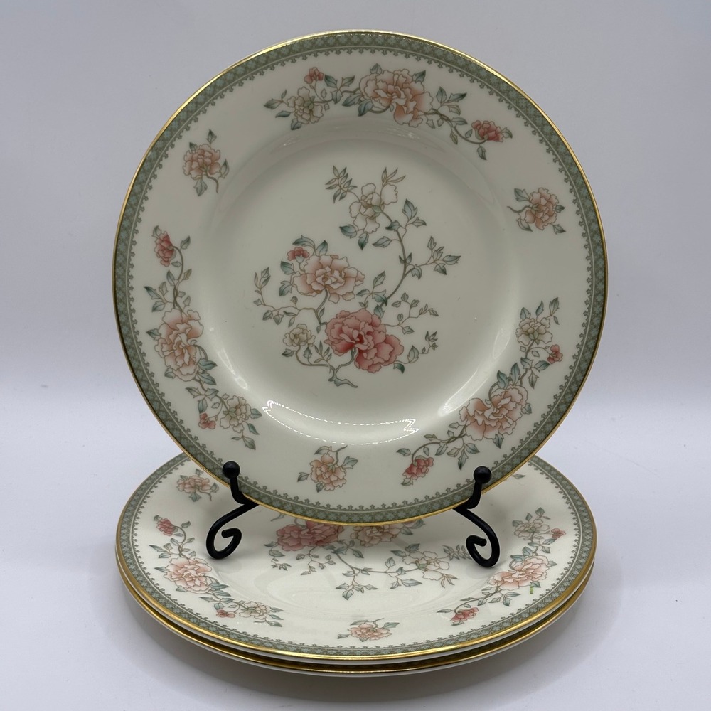 Vtg Minton Jasmine Fine Bone China Dessert Salad Plates Set of 3 Floral Gold